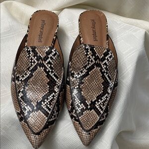 Jeffrey Campbell Tan Snake Print Mules